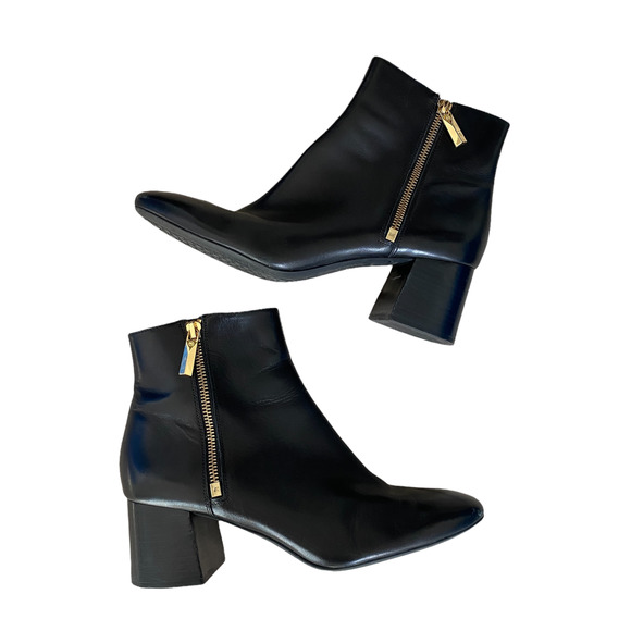 Michael Kors Shoes - Michael Kors Leather Ankle Boots Black Gold Zipper Round Toe Women's 8.5 SH13G